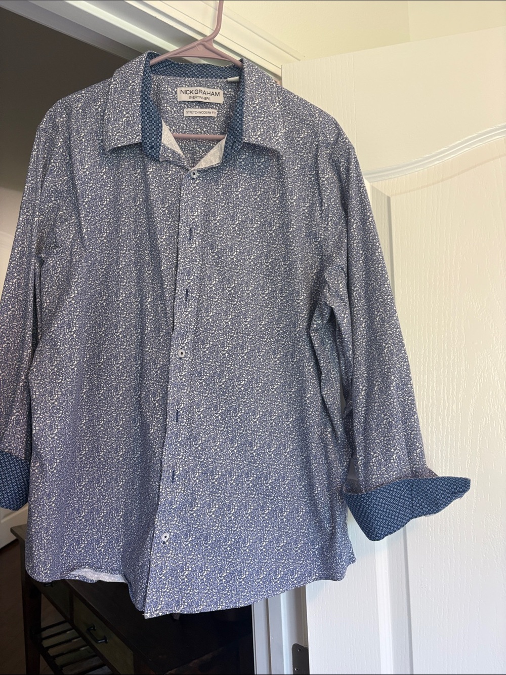 Nick Graham Men’s Blue Micro-Print Button-Down Shirt